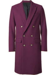 Men's Burgundy Double Breasted Overcoat - Long Winter Wool Coat (44 Inch) - Sale