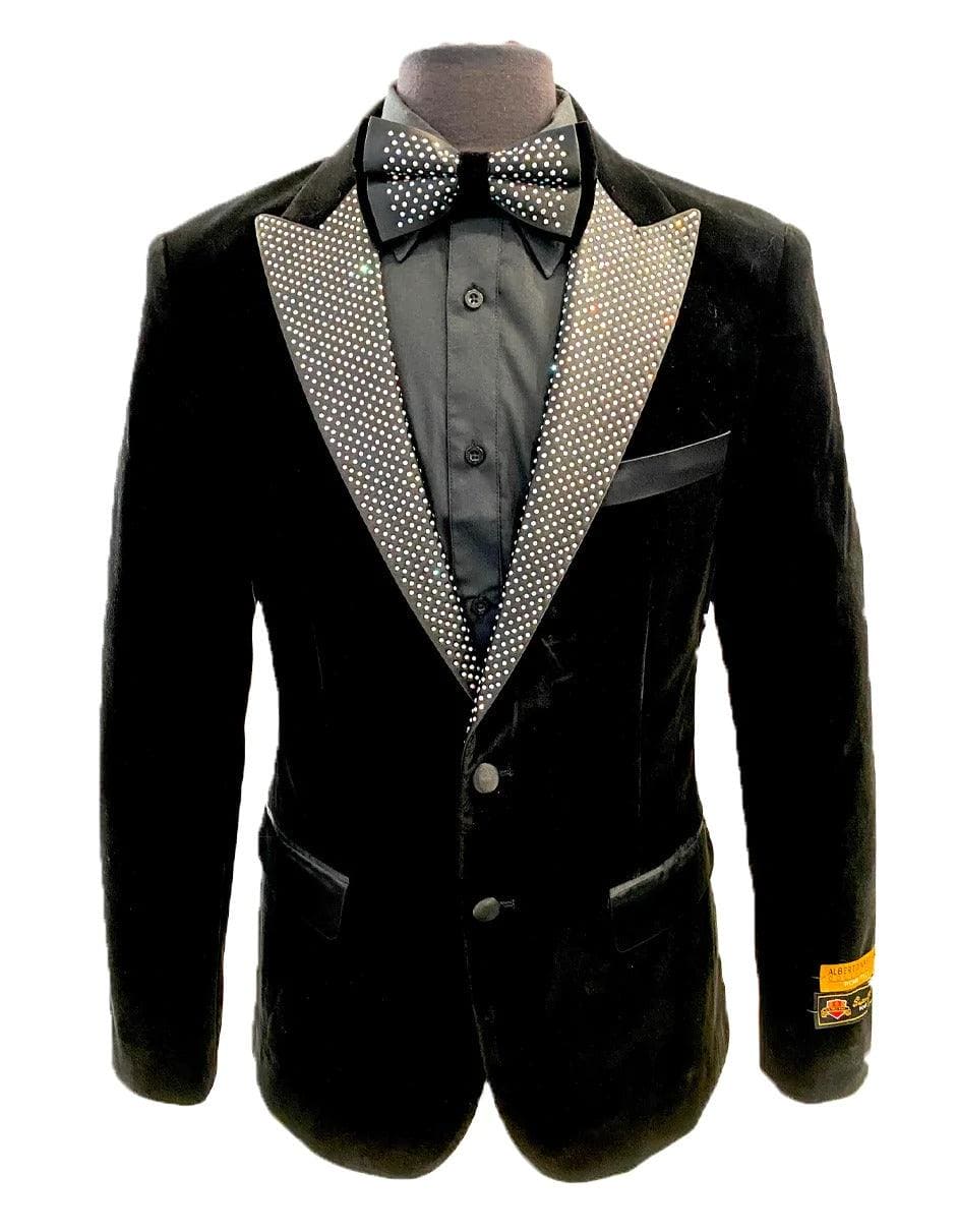 Black Velvet Tuxedo Jacket for Men - Slim Fit Dinner Jacket with Silver Diamond Lapel