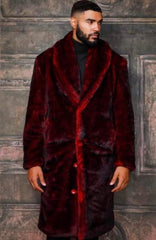 Men's Burgundy & Black Faux Fur Winter Coat