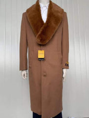 Men's Cashmere Overcoat | Full Length Winter Coat | Light Brown/Dark Camel (Vecuna)