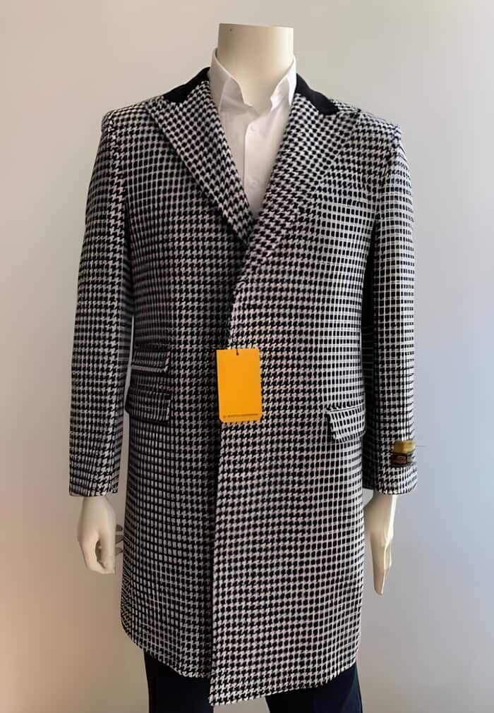 Men's 1920s Wool Car Coat - Black & White Peaky Blinders Overcoat