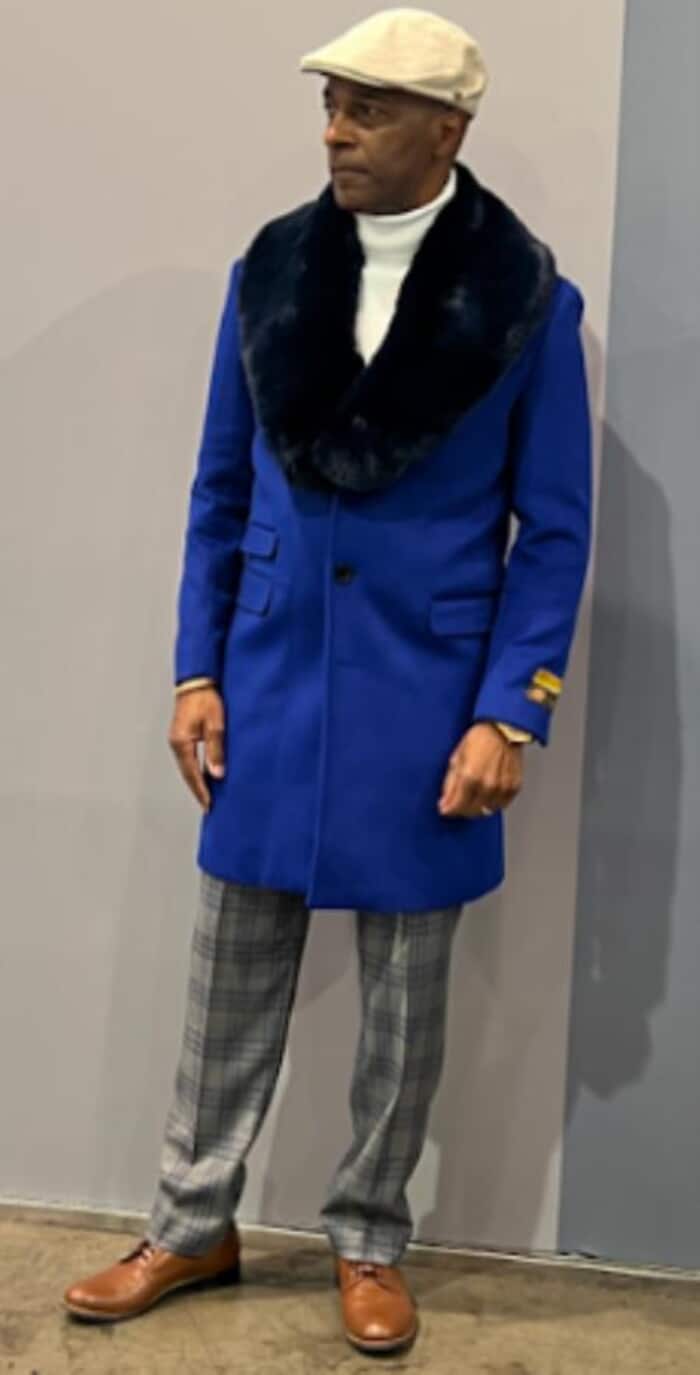 Men's Blue Wool Blend Overcoat | Winter Topcoat | Car Coat Jacket