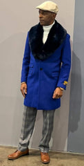 Men's Blue Wool Blend Overcoat | Winter Topcoat | Car Coat Jacket