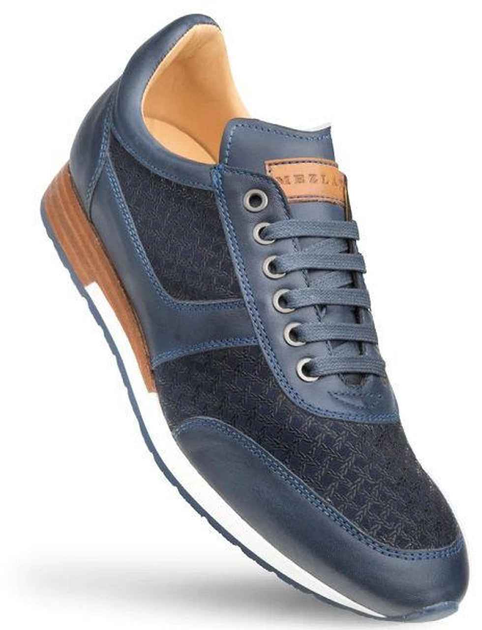 Men's Mezlan Blue Patina Suede Leather Dress Sneakers