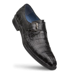 Mezlan Magnus Men's Black Genuine Crocodile Leather Monk Strap Dress Shoes