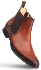 Mezlan Men's Leather Chelsea Boots - Cognac Rust Patina - Handmade Italian Dress Boots