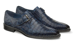 Men's Blue Crocodile Dress Shoes: Mezlan Magnus Side Buckle Loafers