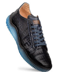 Mezlan Men's Blue Gator Print Leather Sneakers | Designer Fashion Sneakers