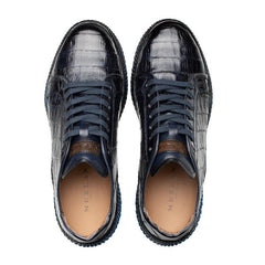 Mezlan Men's Blue Gator Print Leather Sneakers | Designer Fashion Sneakers