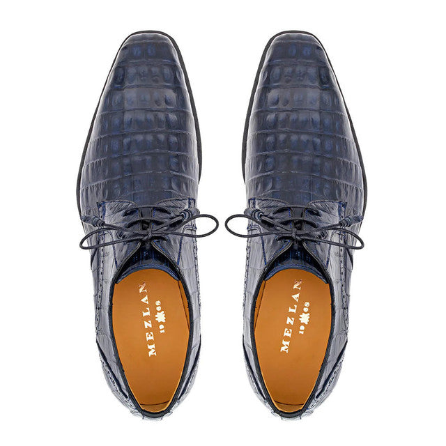 Mezlan Men's Golfo Blue Crocodile Leather Derby Dress Shoes