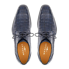 Mezlan Men's Golfo Blue Crocodile Leather Derby Dress Shoes