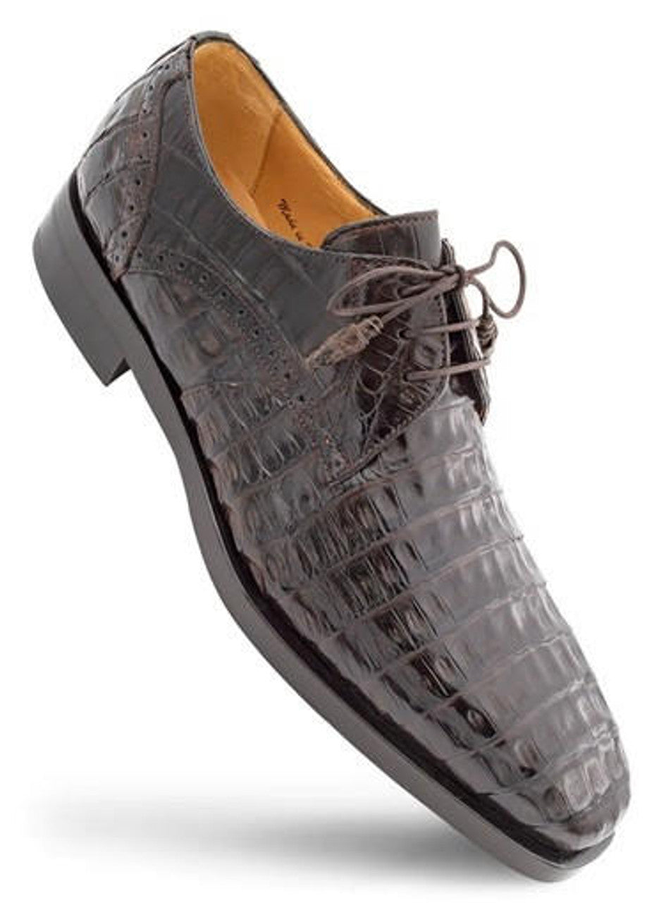 Mezlan Men's Brown Crocodile Leather Derby Dress Shoes - Golfo Plain Toe Oxford Formal Shoes