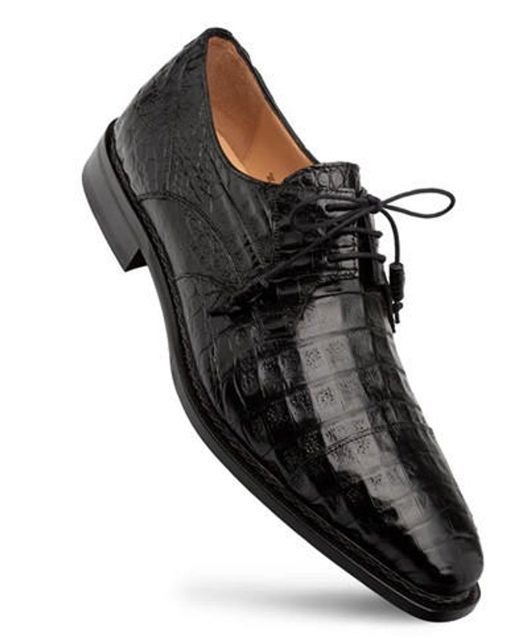 Mezlan Men's Black Crocodile Leather Cap Toe Derby Dress Shoes