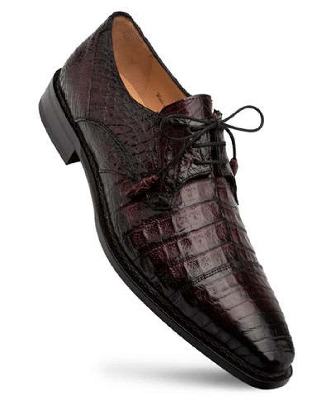 Mezlan Men's Burgundy Crocodile Leather Cap Toe Derby Dress Shoes