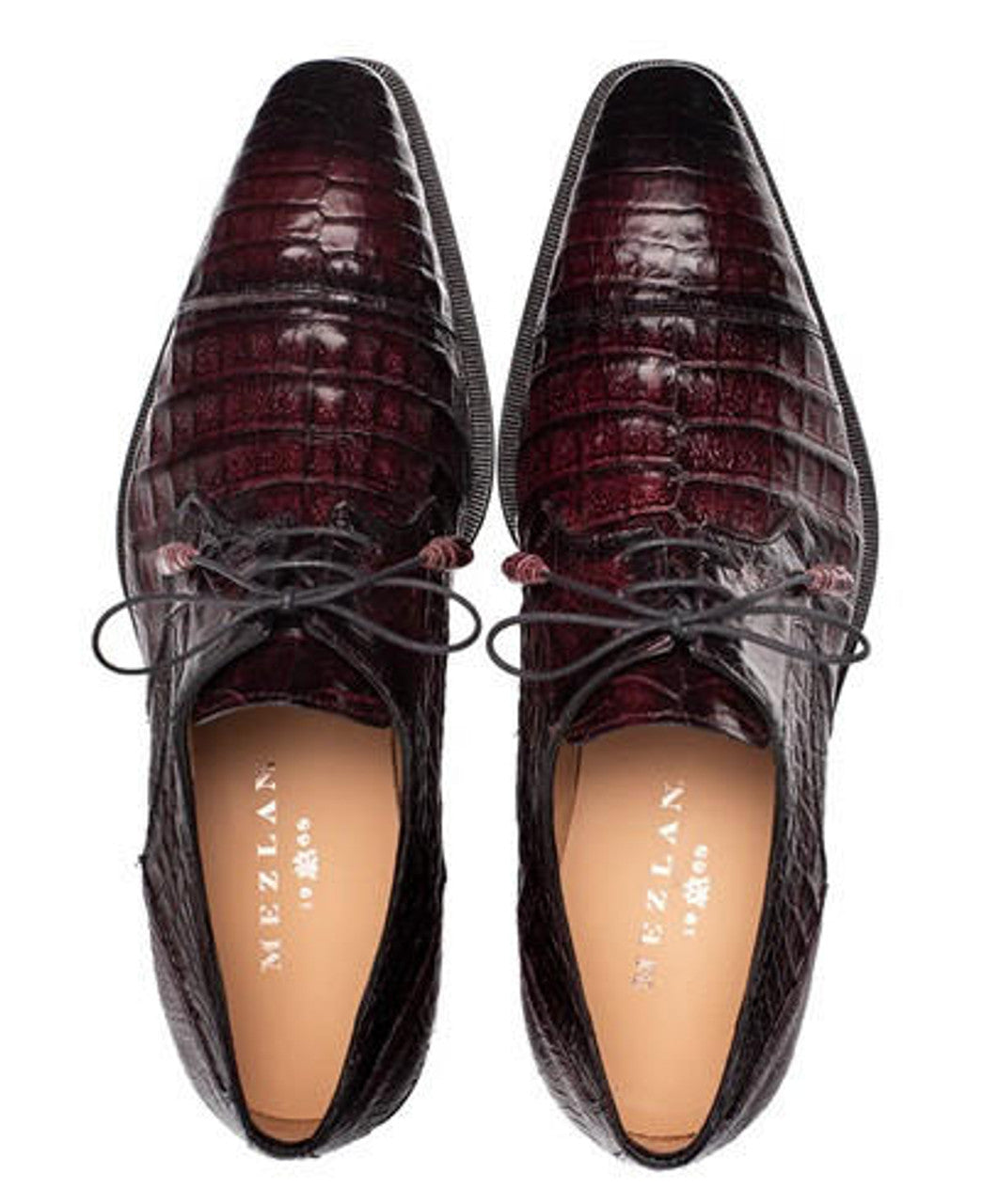 Mezlan Men's Burgundy Crocodile Leather Cap Toe Derby Dress Shoes