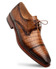 Mezlan Men's Camel Crocodile Leather Cap Toe Derby Dress Shoes