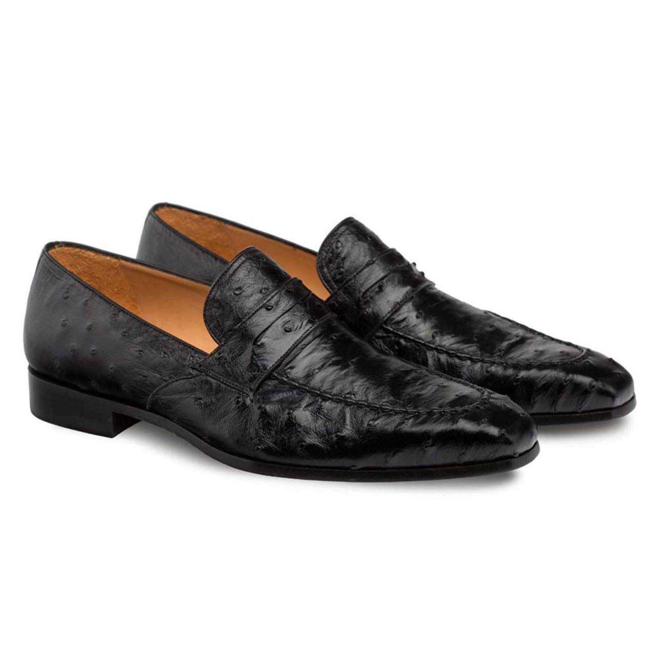 Men's Black Ostrich Leather Loafers - Mezlan Lisbon Slip-On Dress Shoes