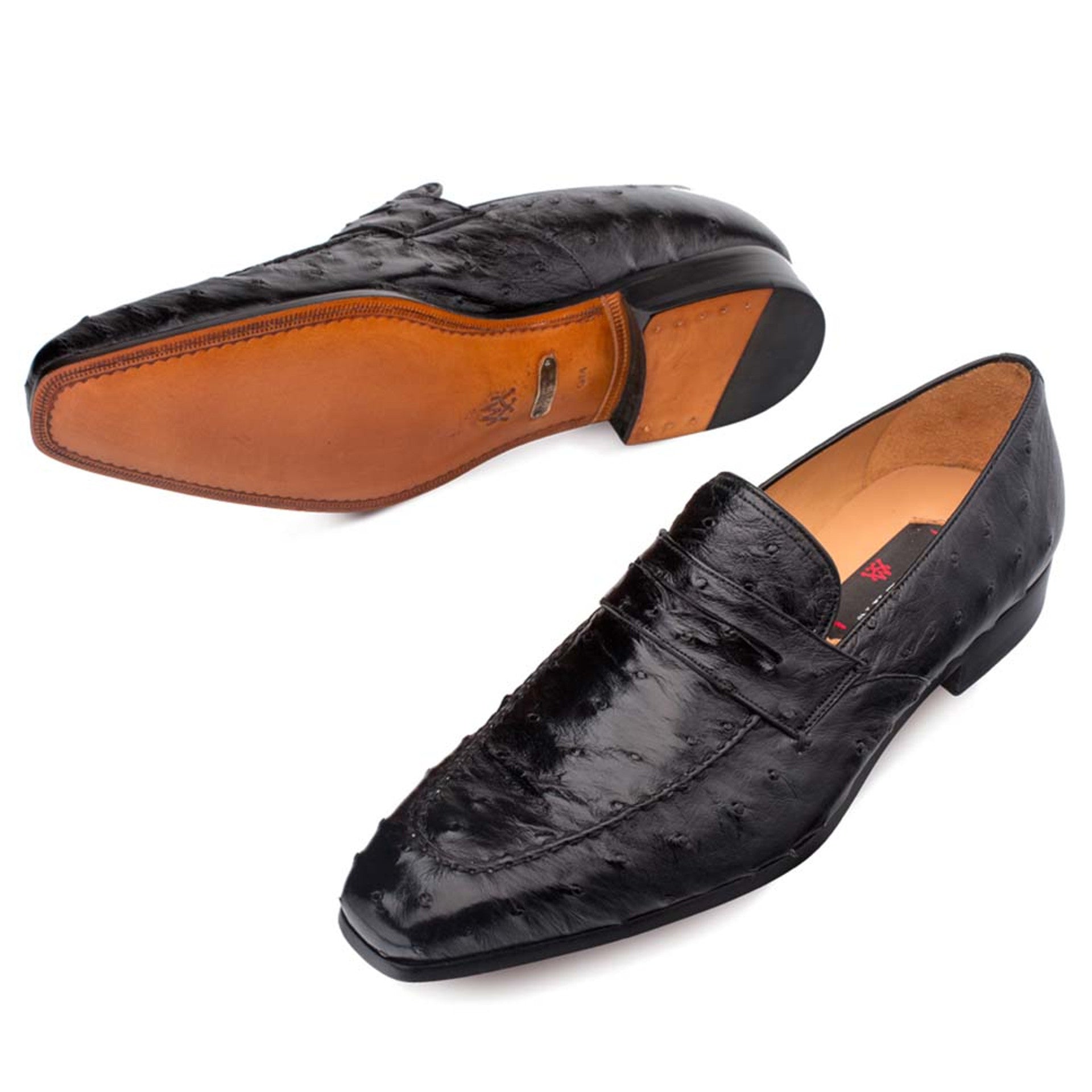 Men's Black Ostrich Leather Loafers - Mezlan Lisbon Slip-On Dress Shoes