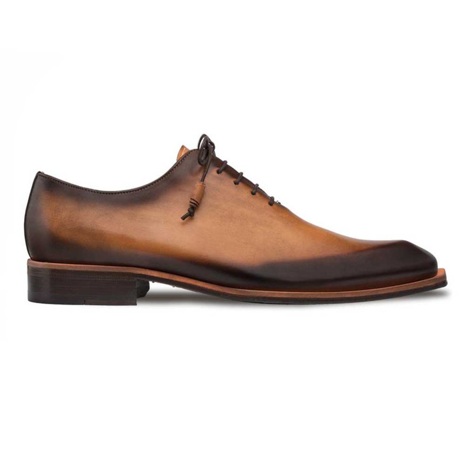 Mezlan Men's Cognac Leather Oxford Dress Shoes - Asymmetrical Plain Toe