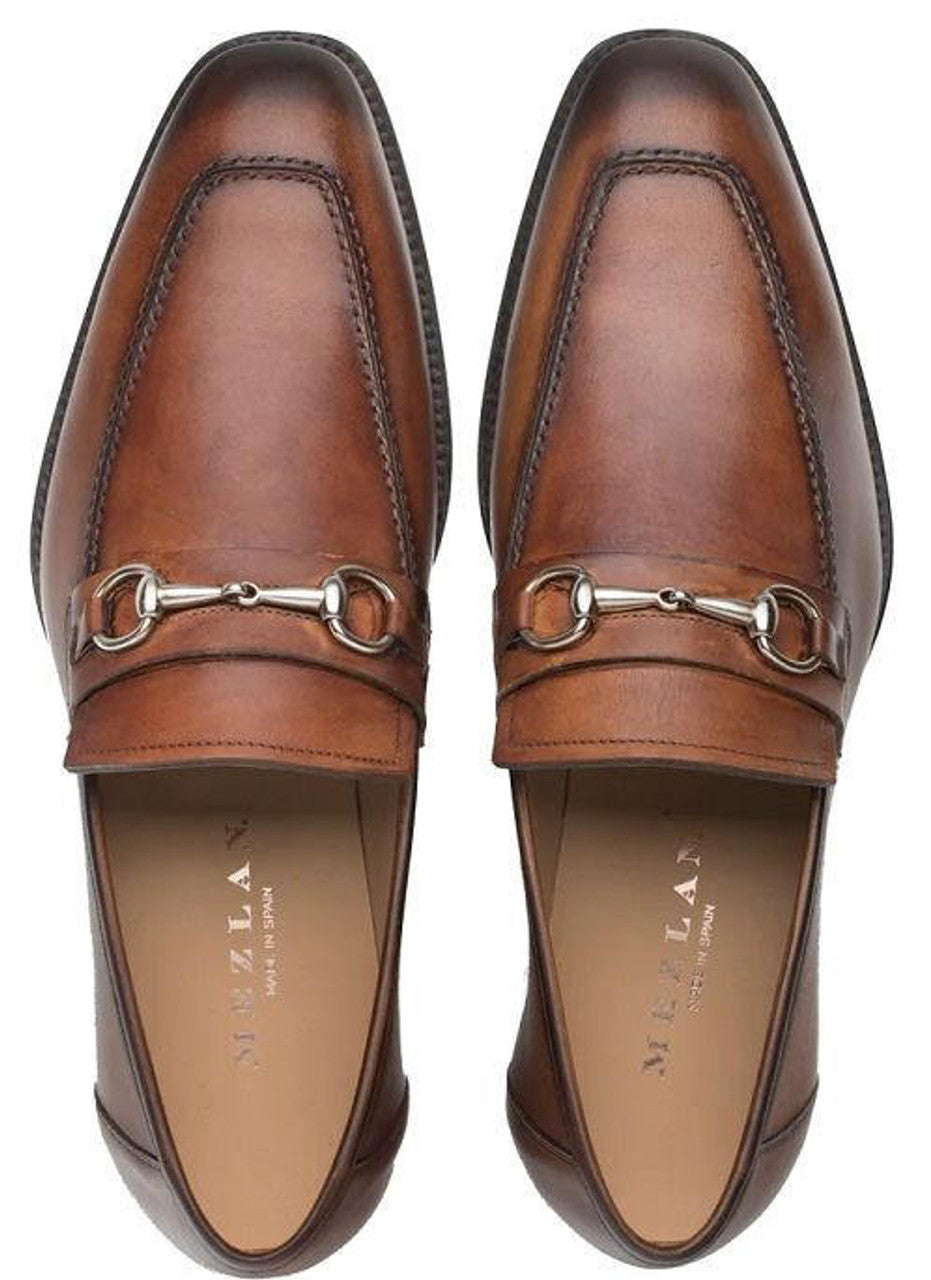 Mezlan Men's Cognac Leather Loafers: Designer Ornament Calfskin Slip-Ons