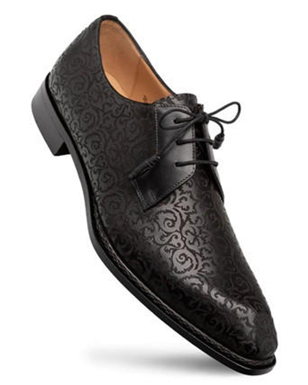 Mezlan Men's Lontani Black Leather Embossed Derby Dress Shoes