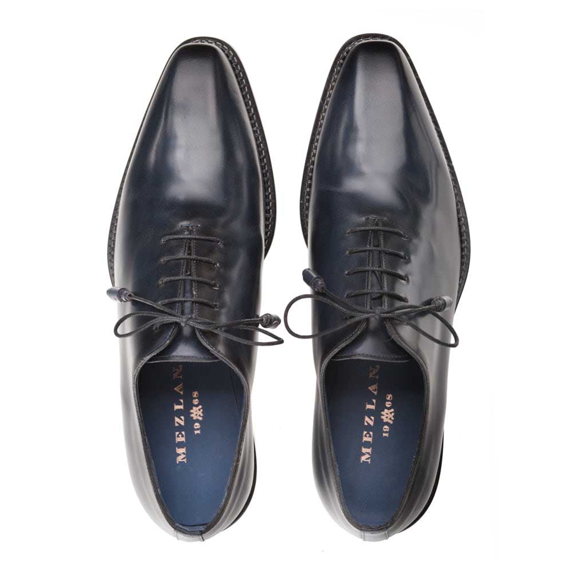 Mezlan Men's Blue Leather Dress Shoes: Enterprise Plain Toe Calfskin Oxfords