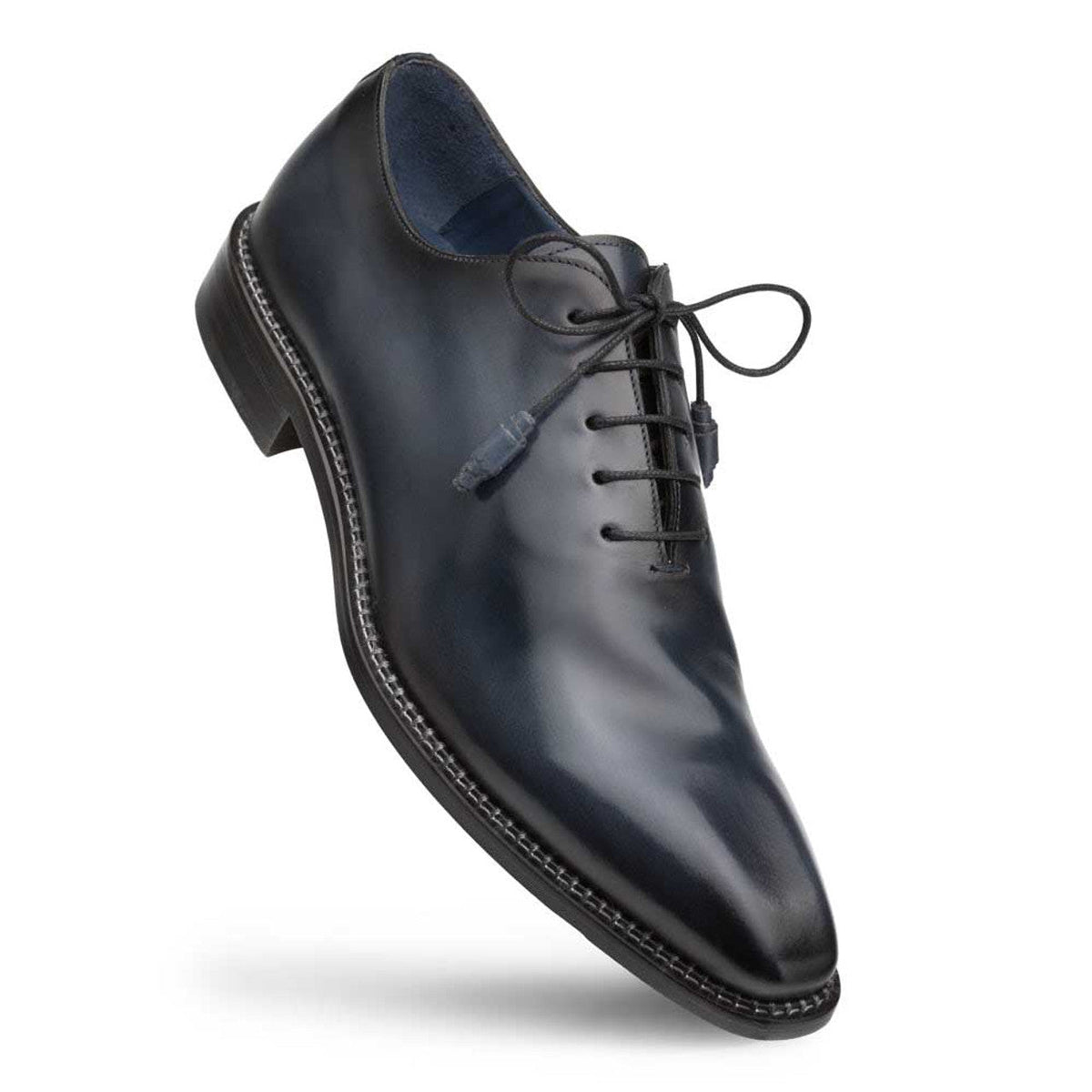 Mezlan Men's Blue Leather Dress Shoes: Enterprise Plain Toe Calfskin Oxfords