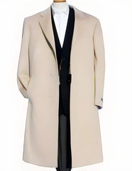 Men's Cashmere Wool Blend Overcoat | Winter Long Dress Topcoat | Off-White