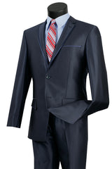 Men's Blue Slim Fit Suit - Shiny Sharkskin Texture - Formal/Wedding/Prom