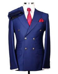 Men's Indigo Blue Double Breasted Suit with Gold Buttons - Designer Style