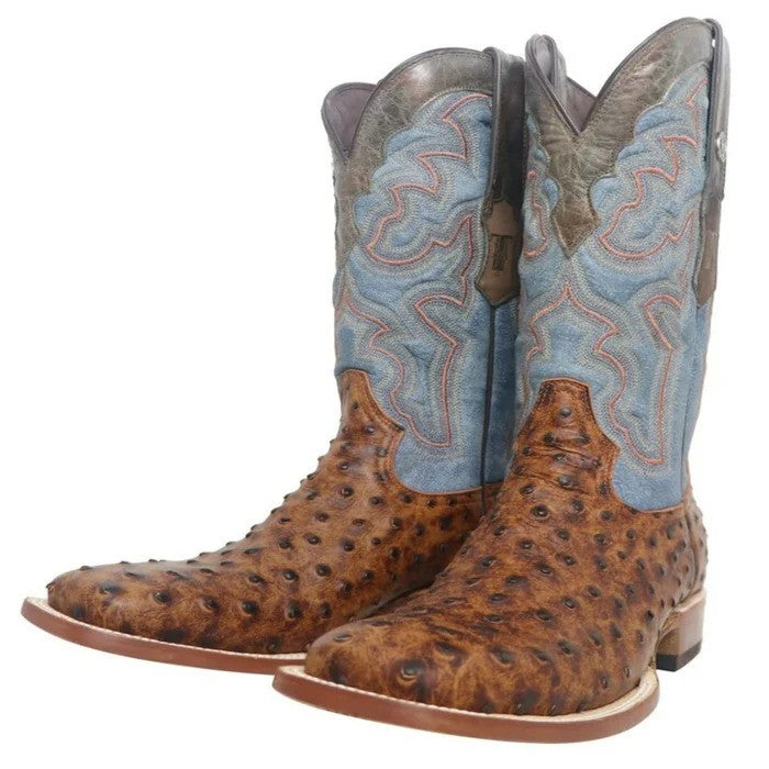 Men's Genuine Ostrich Leather Boots - Western Cowboy Ankle Boots - 3 Colors