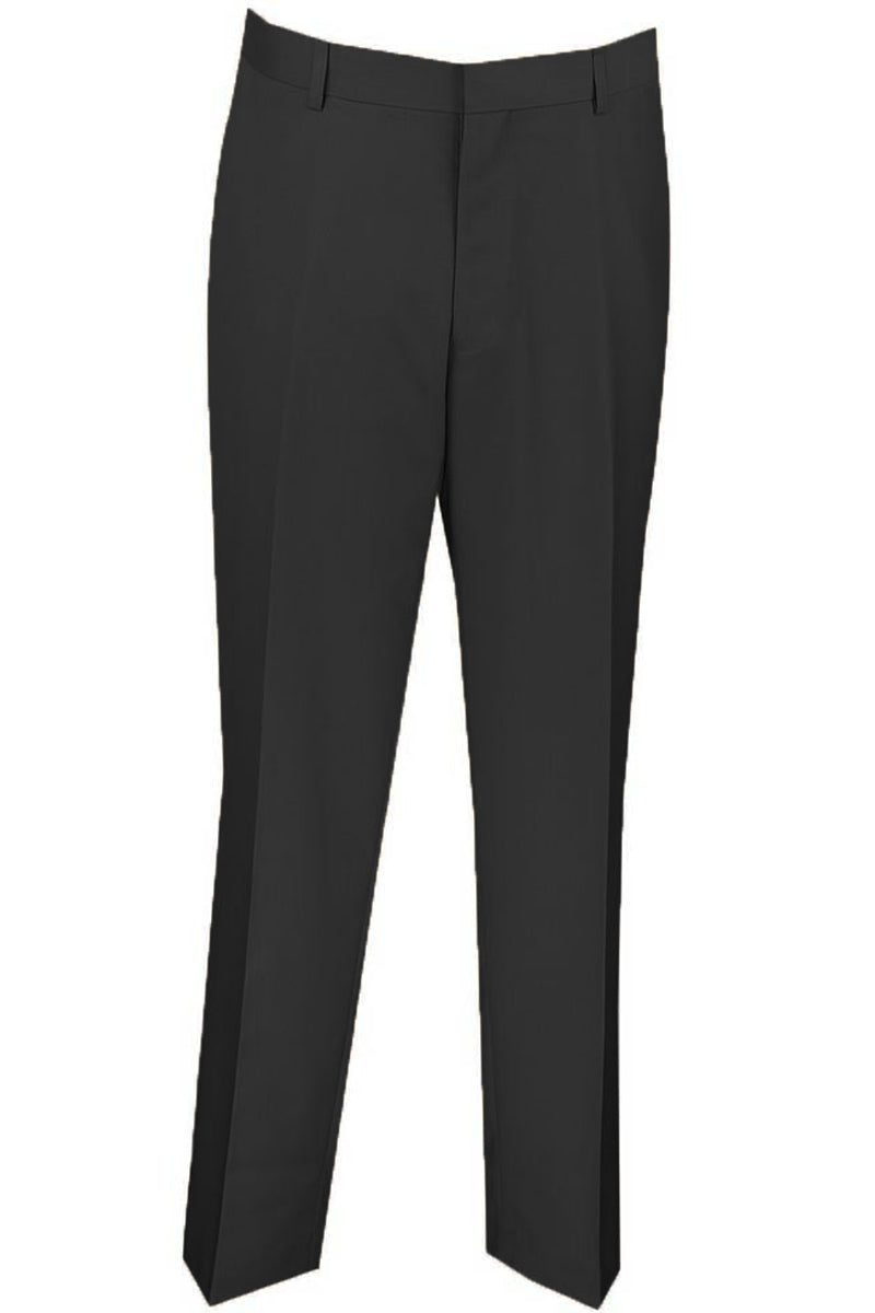 Men's Black Slim Fit Dress Pants - Wool Blend Flat Front Slacks