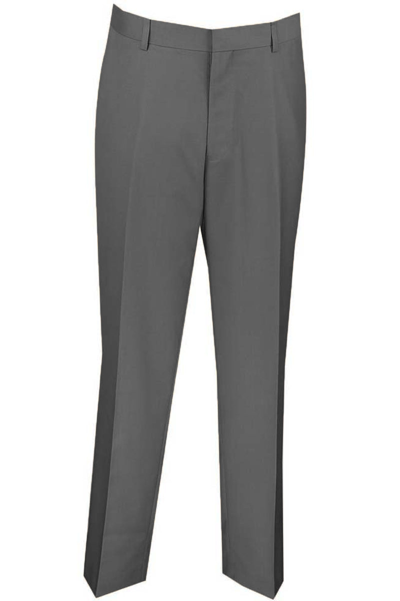 Men's Slim Fit Dress Pants - Charcoal Gray Wool Blend Flat Front Slacks