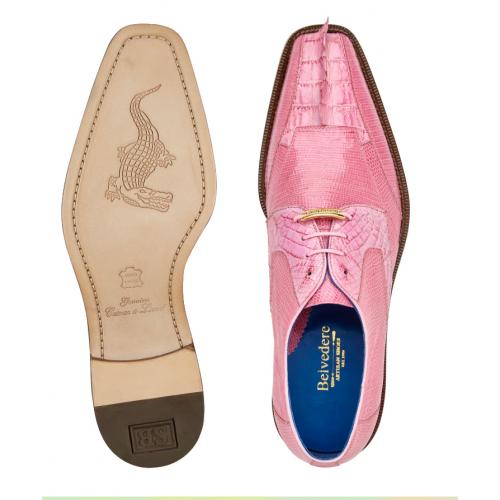 Men's Pink Caiman Crocodile Leather Dress Shoes - Belvedere Valter Rose