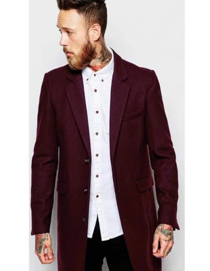 Men's Burgundy Wool Peacoat - Designer Winter Coat Sale